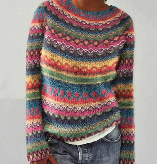 Classic Ladies Crew Neck Striped Sweater - VogeLuxe