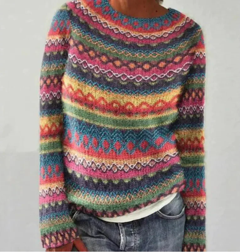 Cozy Striped Crew Neck Women's Sweater - BritishElegance
