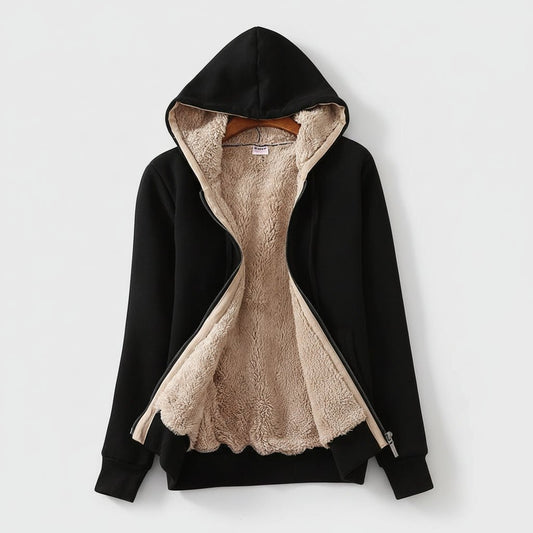 Warm Women's Fleece Lined Zip Up Winter Hoodie Coat - VogeLuxe