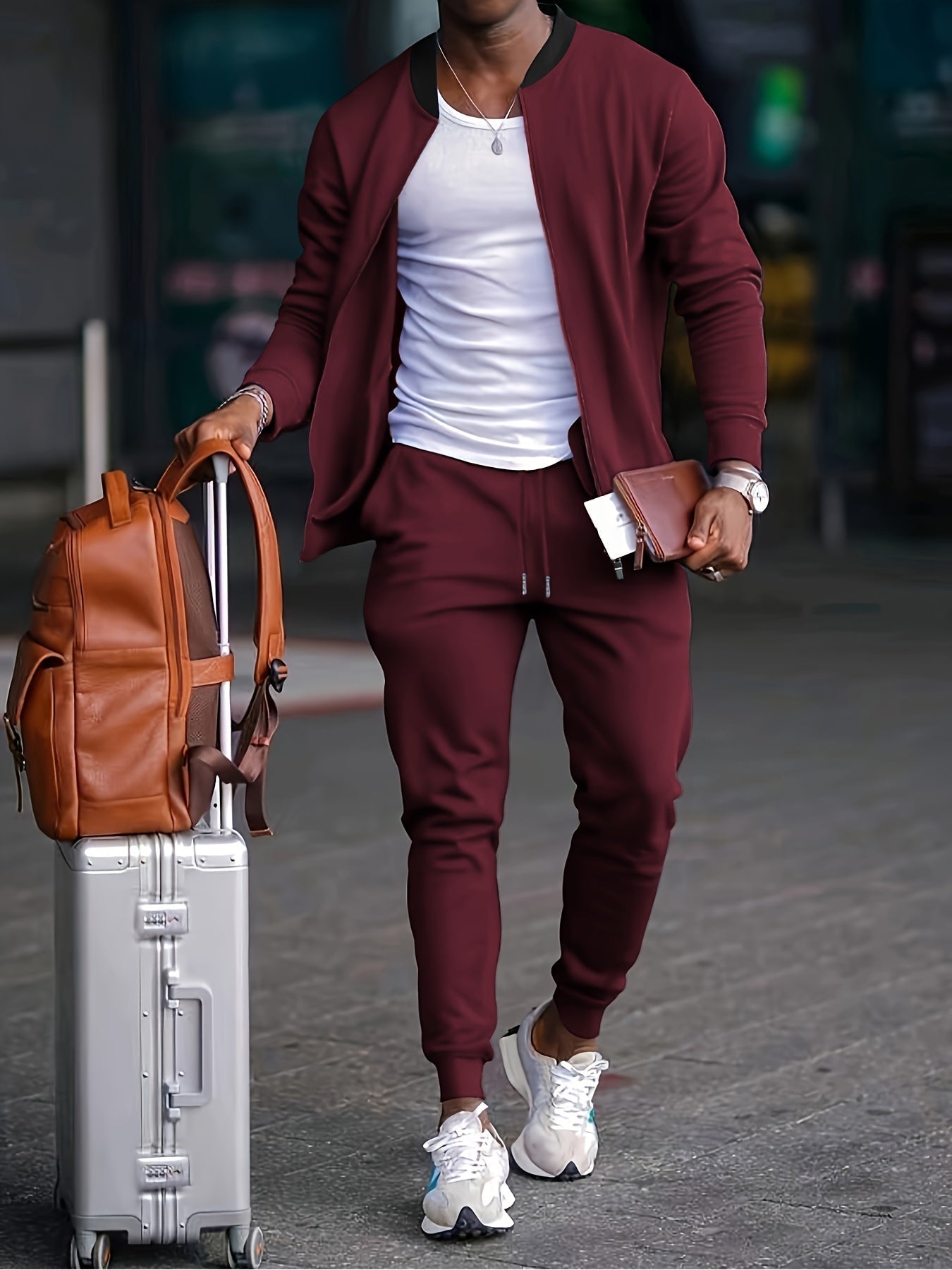 Men's Soft Velvet Zip Up Tracksuit Set