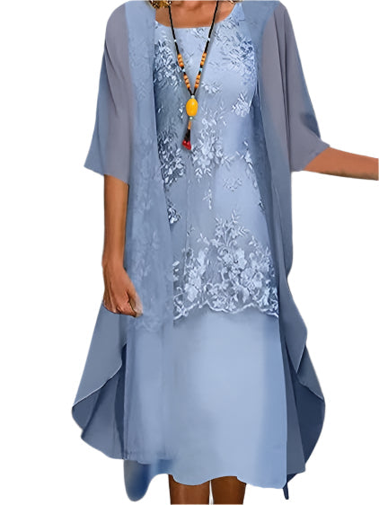 Elegant Floral Knee Length Women's Dress - VogeLuxe