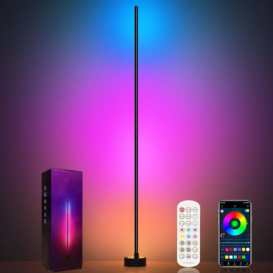 Colorful LED Corner Floor Lamp with Music Sync Feature - VogeLuxe
