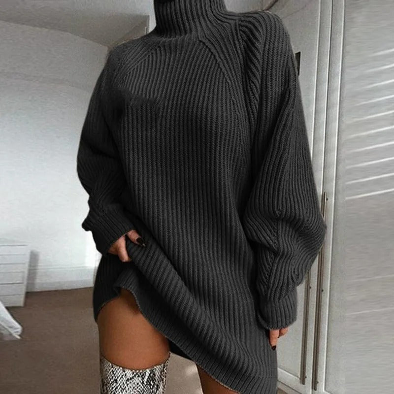 Cozy Winter Knit Turtleneck Dress