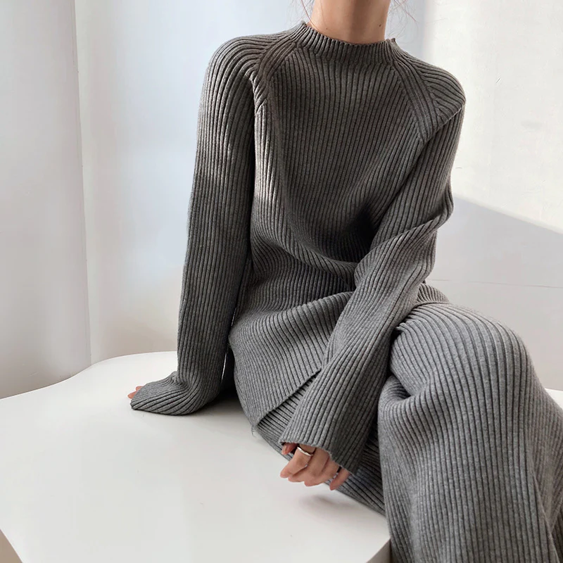 Comfy Women's Knit Wide Leg Pants Set