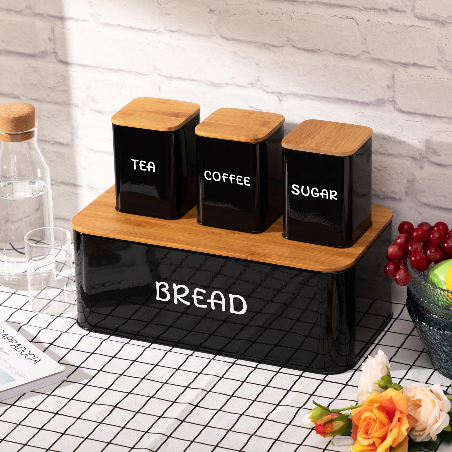 Natural Bamboo Kitchen Canister Set with Lids - VogeLuxe