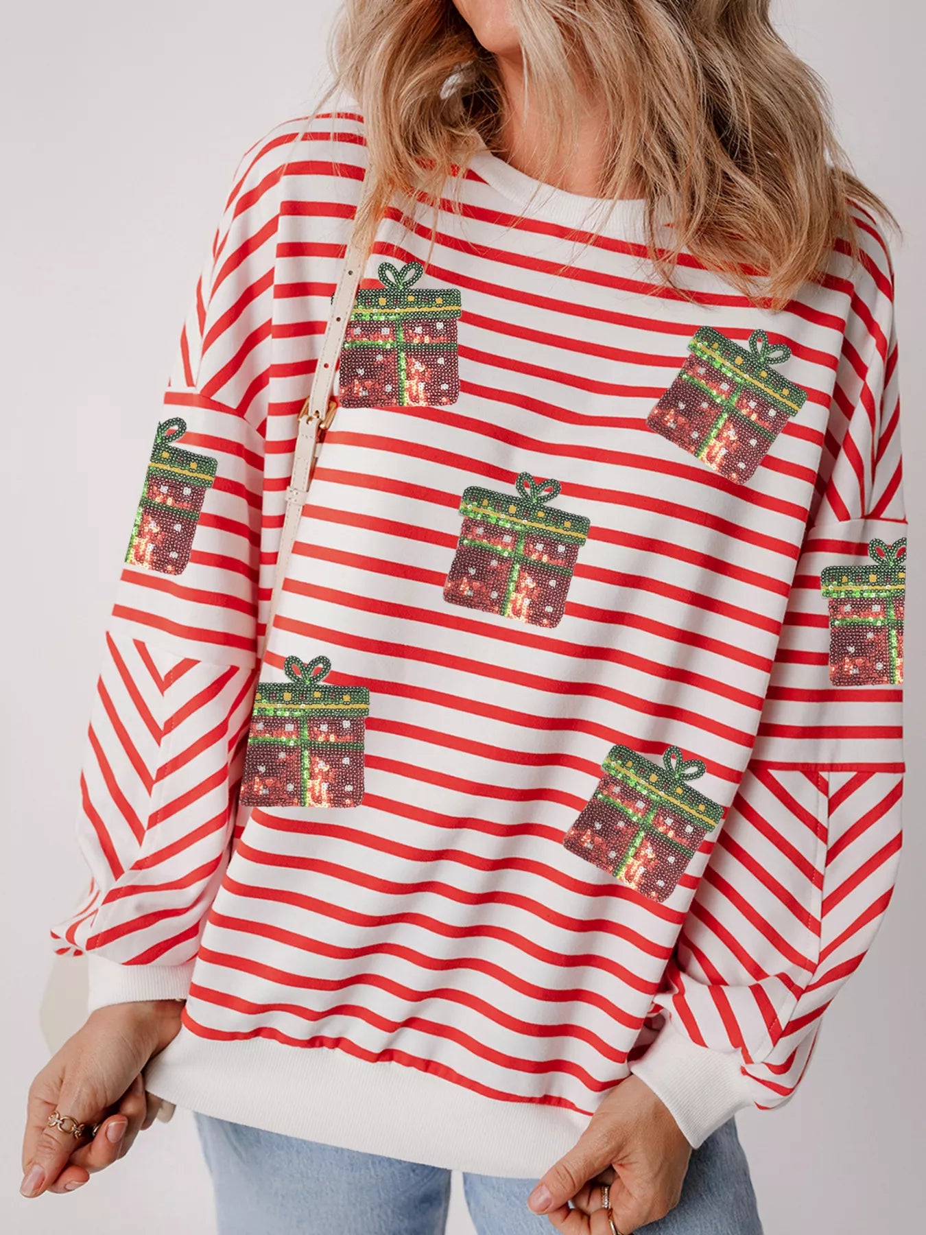 Glittery Holiday Crew Neck Sweater - BritishElegance