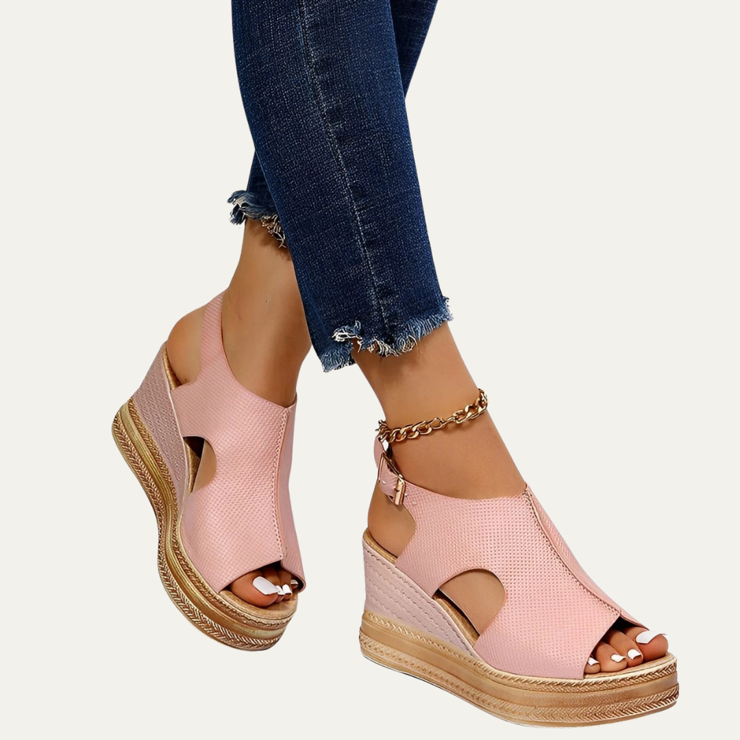 VogeLuxe | Women’s Platform Wedge Sandals with Textured Open Toe Design
