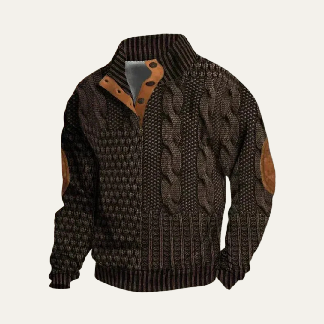VogeLuxe | Men’s Buttoned Mock Neck Knit Sweater