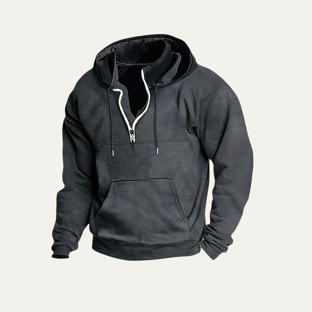 VogeLuxe | Men’s Utility Pocket Hooded Partial Zip Sweatshirt