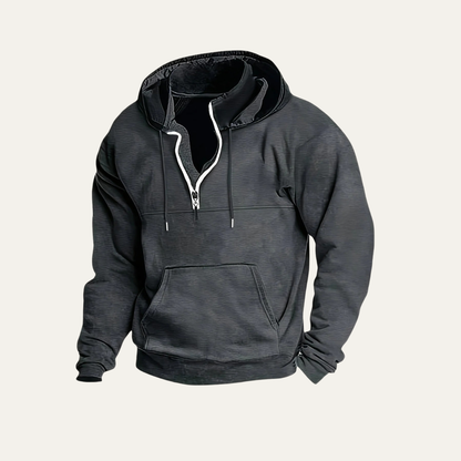 VogeLuxe | Men’s Utility Pocket Hooded Partial Zip Sweatshirt