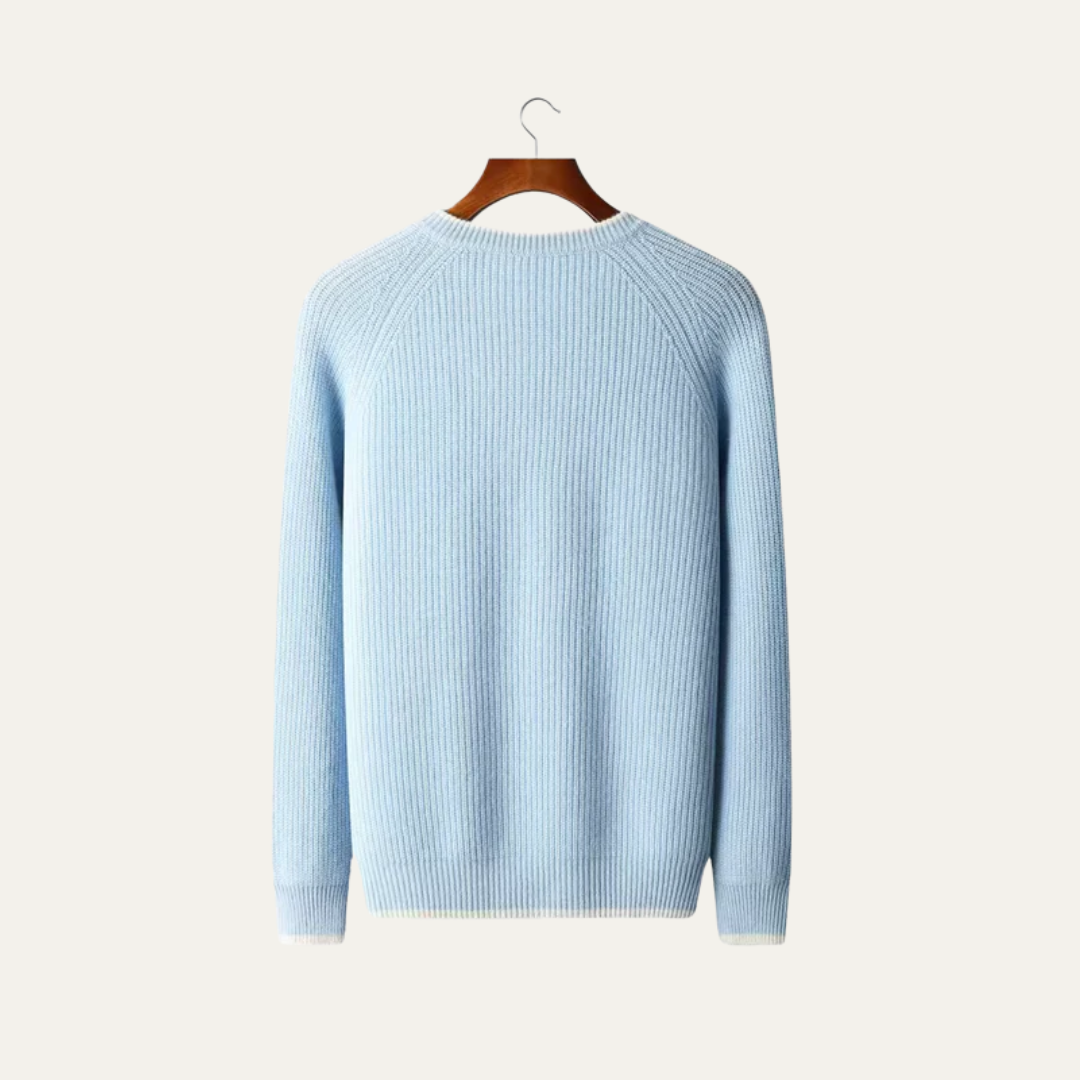 VogeLuxe | Men’s Ribbed Crewneck Sweater with Contrast Trim