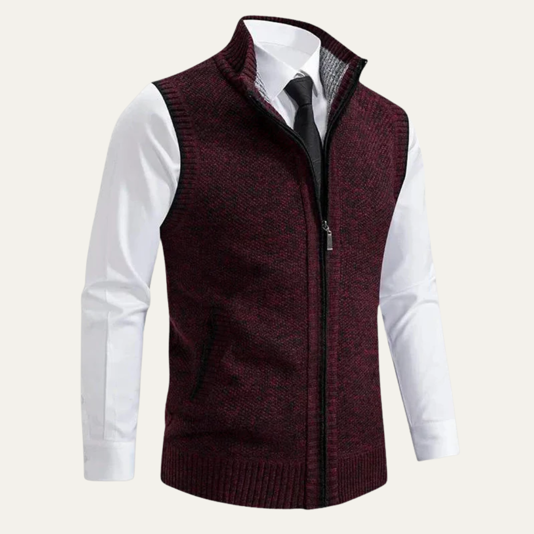 VogeLuxe | Men’s Full Zip Knit Sweater Vest With Mock Neck