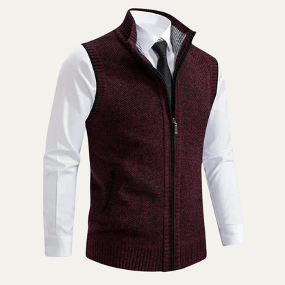 VogeLuxe | Men’s Full Zip Knit Sweater Vest With Mock Neck