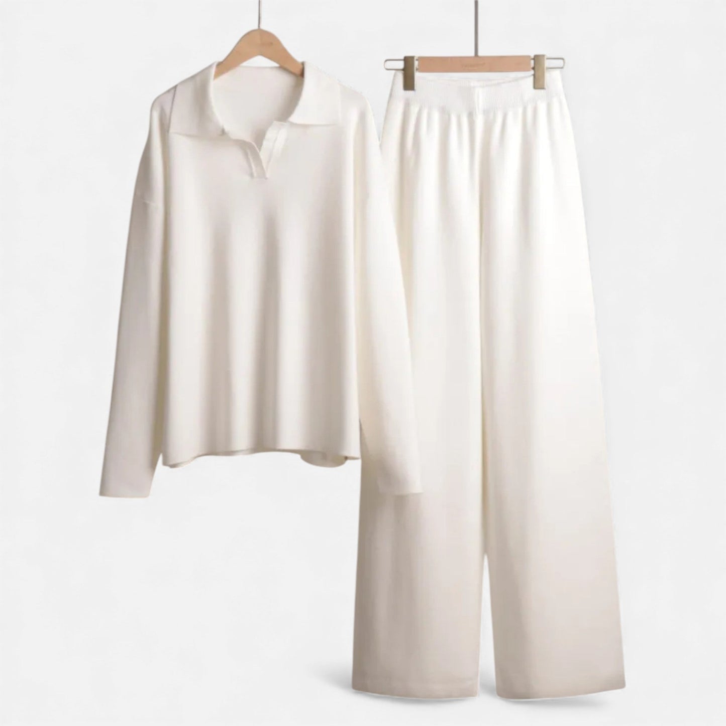 Soft Women's Polo Loungewear Set with Classic Knit Design