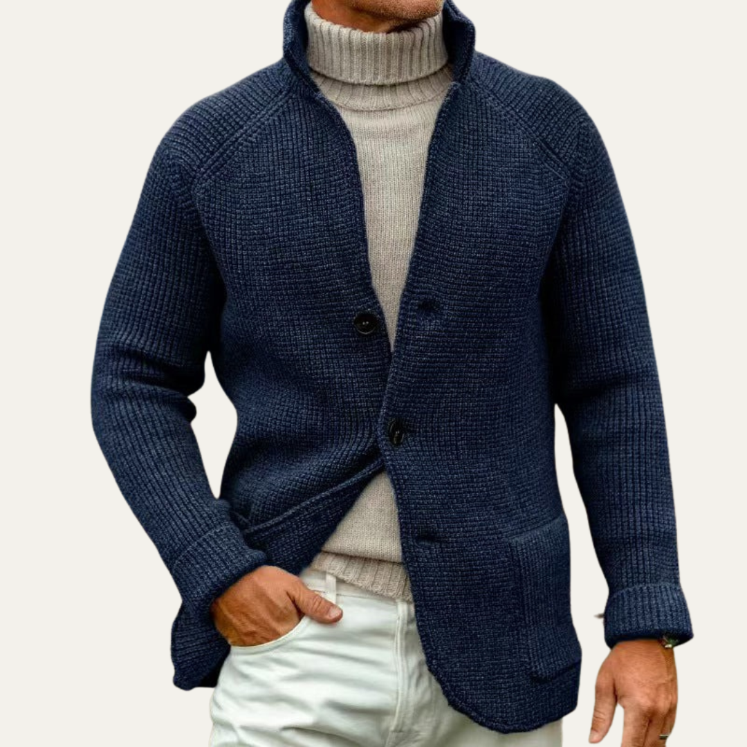VogeLuxe | Men’s Rib Knit Cardigan Blazer with Stand Collar