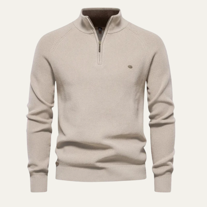 VogeLuxe | Men’s Ribbed Stand Collar Sweater with Quarter-Zip Closure