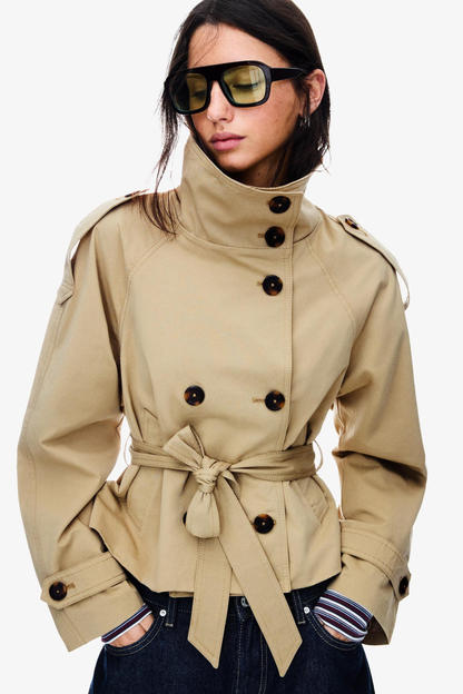 Classic Short Trench Coat - Slim Fit Water Repellent Jacket - VogeLuxe