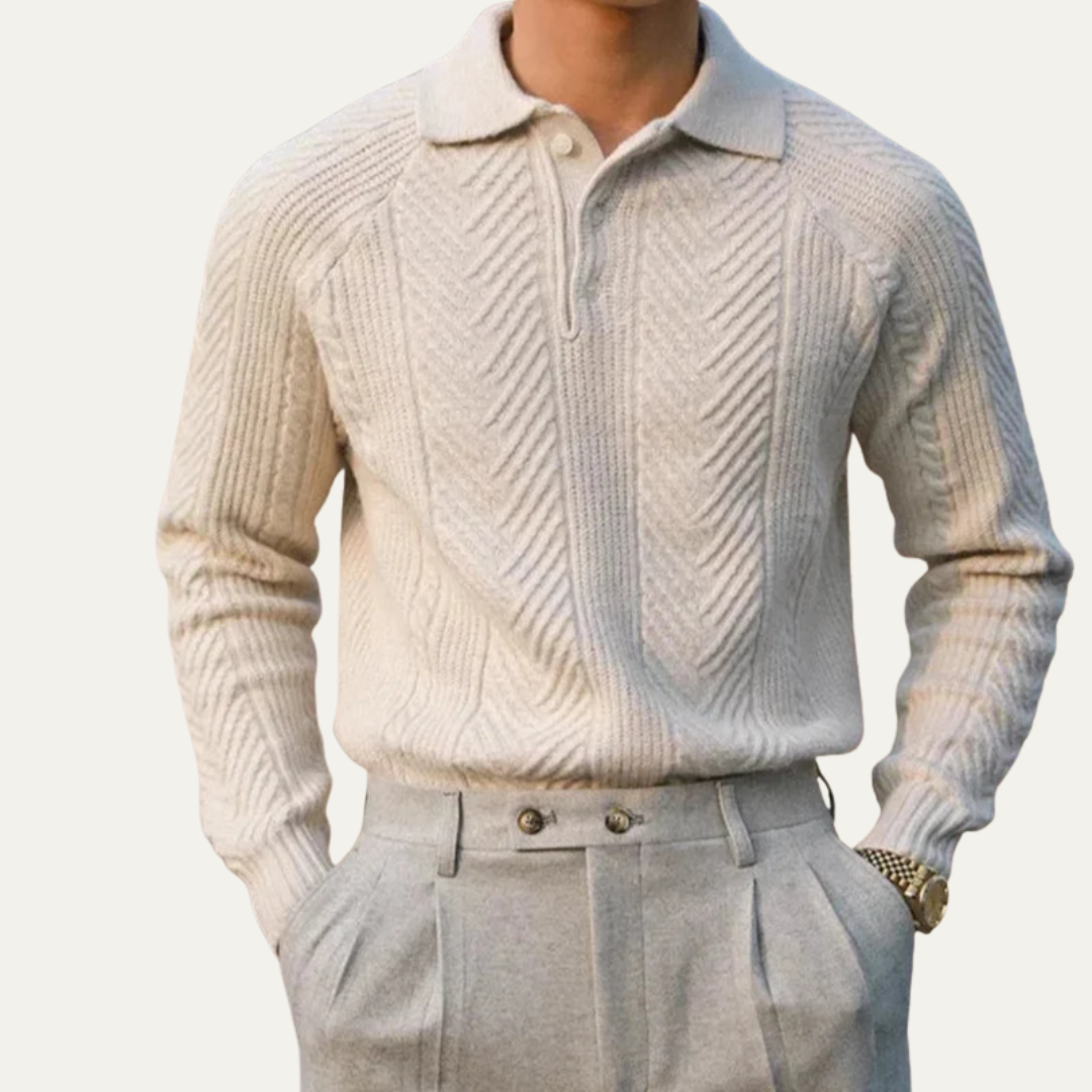VogeLuxe | Men’s Chevron Knit Quarter Zip Polo Sweater