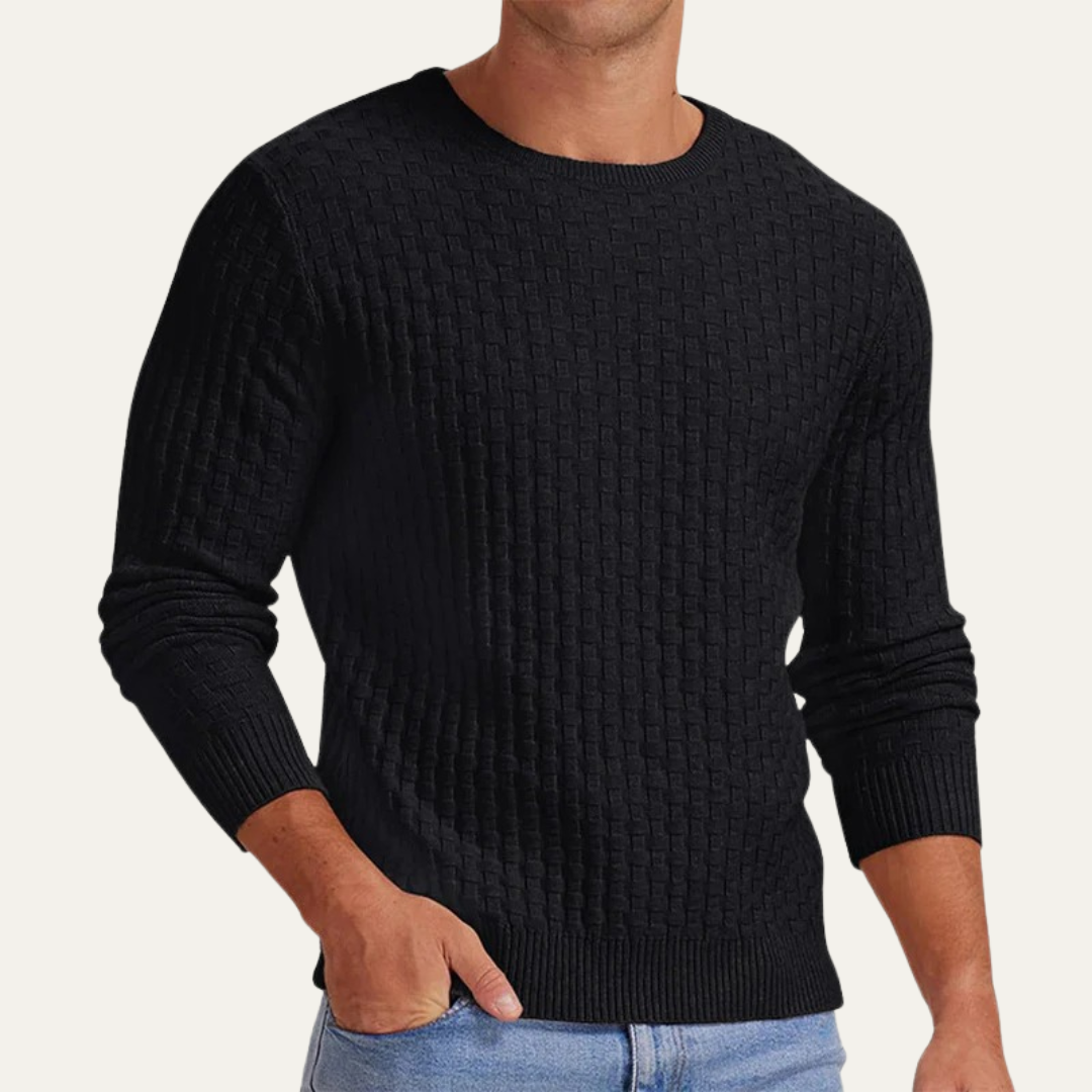 VogeLuxe | Men’s Textured Basket Weave Crew Neck Sweater