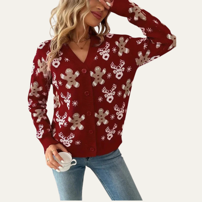 VogeLuxe | Women’s Festive Gingerbread Knit Button Cardigan