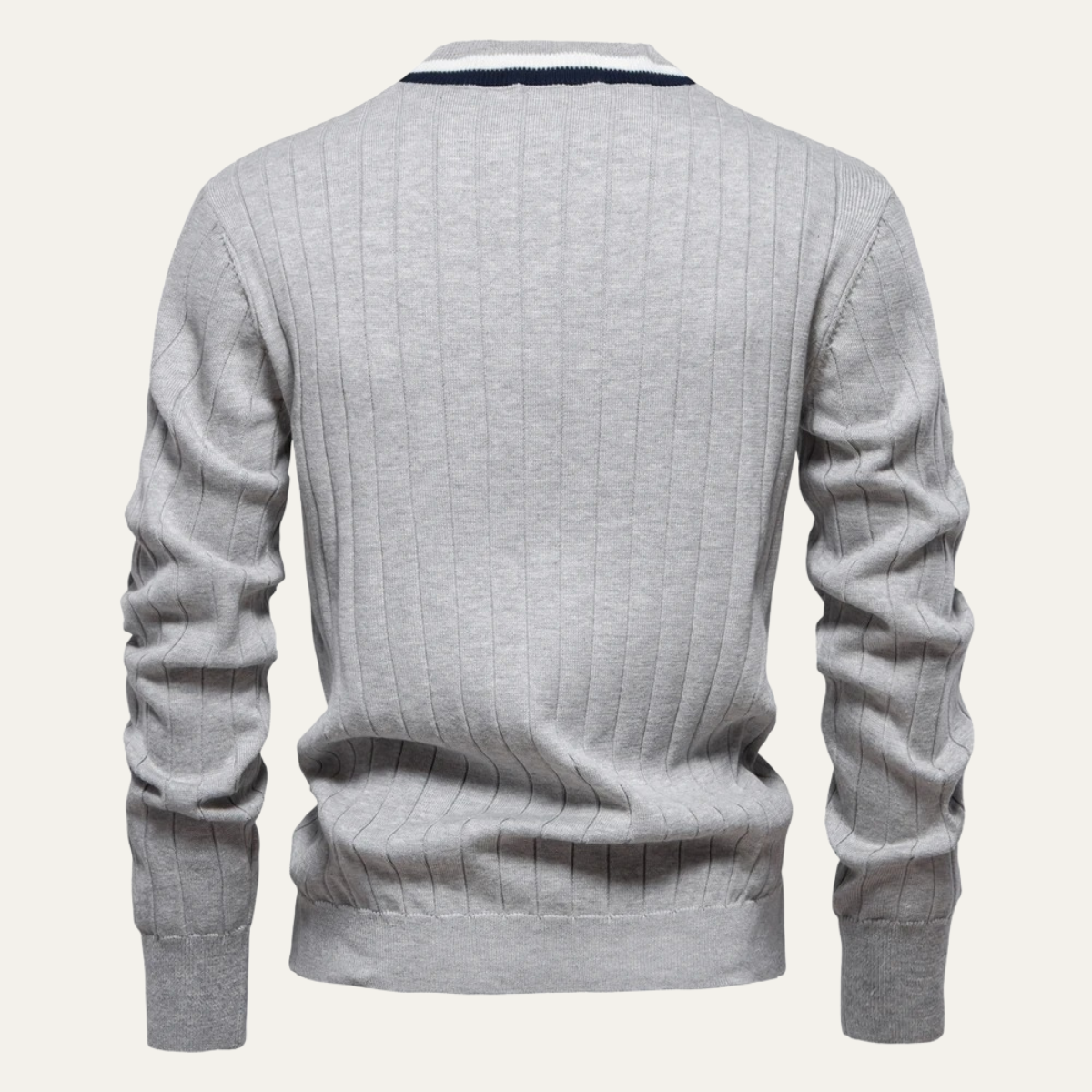 VogeLuxe | Men’s V Neck Rib Knit Cardigan with Striped Trim
