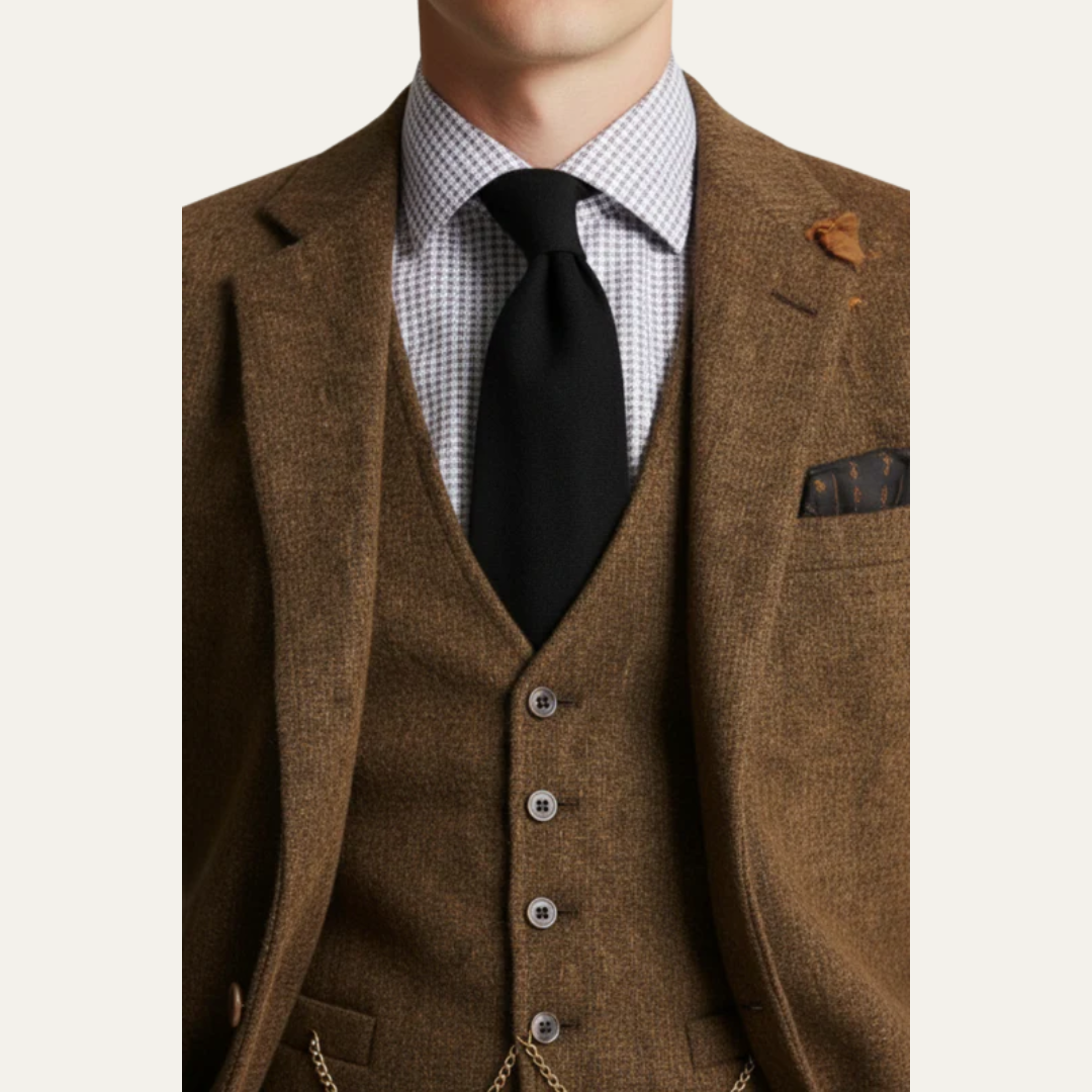 VogeLuxe | Men’s Textured Tweed Three Piece Suit