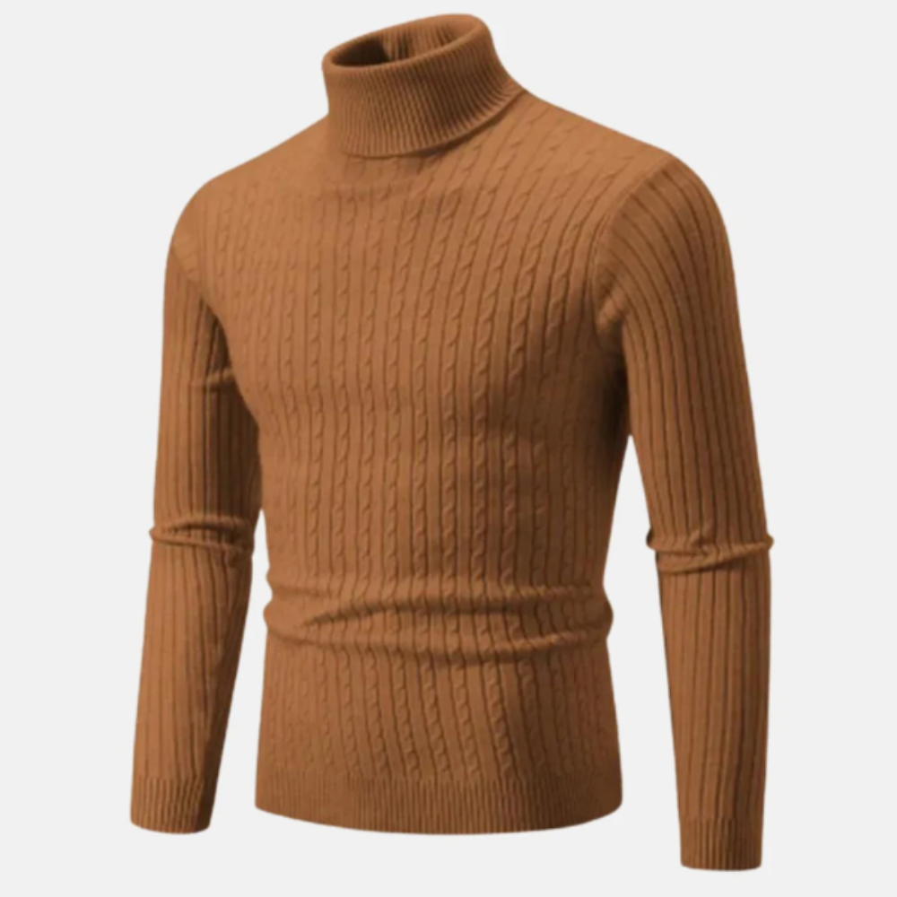 VogeLuxe | Men’s Fitted Cable Knit Turtleneck Sweater