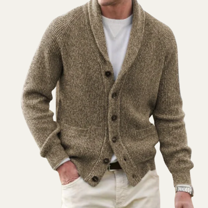 VogeLuxe | Men’s Textured Button Front Shawl Collar Cardigan