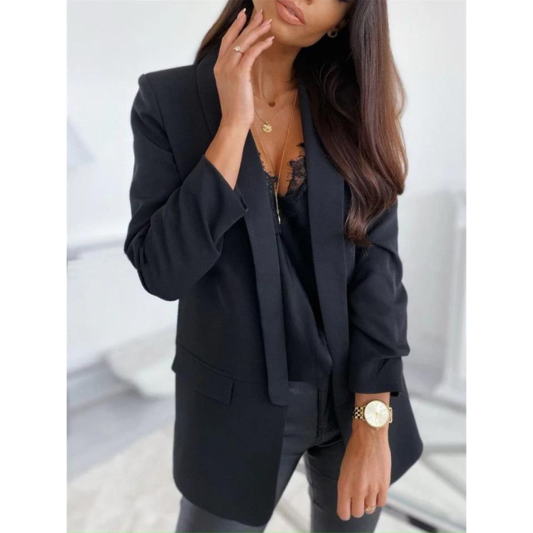 Comfortable Women's Simple Open Front Blazer Jacket - VogeLuxe