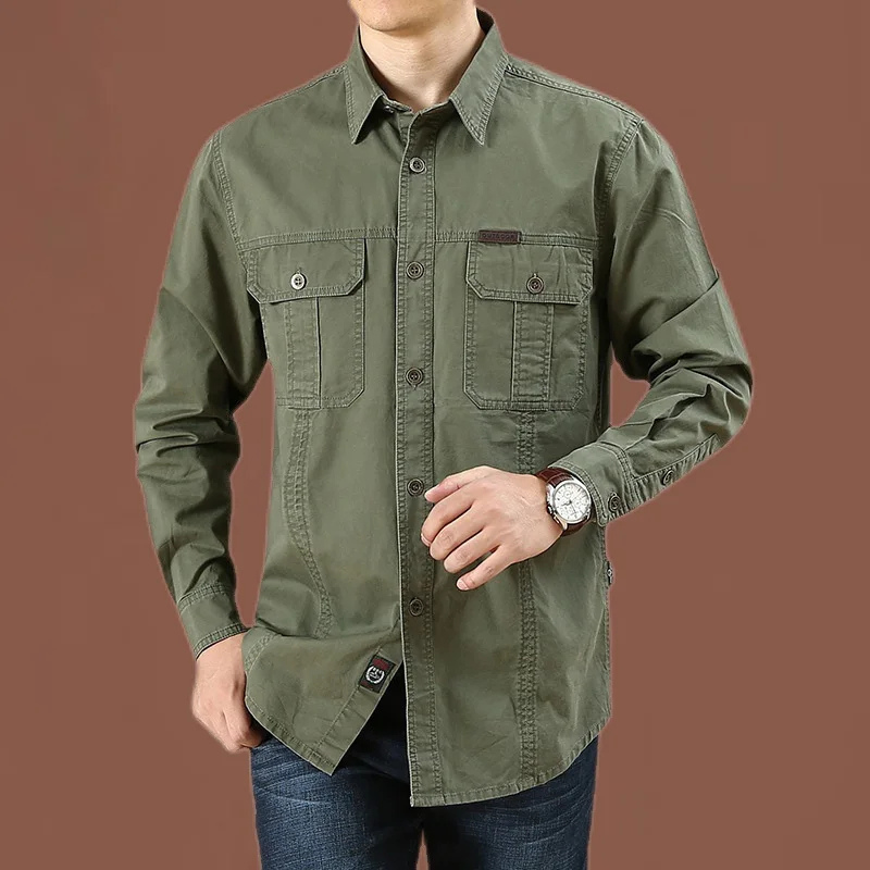 Relaxed Fit Long Sleeve Work Shirt with Pockets