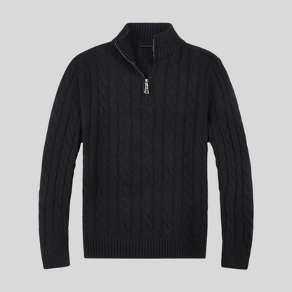VogeLuxe | Men’s Cable Knit Mock Neck Quarter Zip Sweater