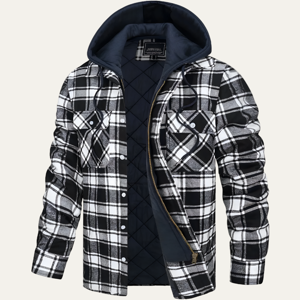 VogeLuxe | Men’s Versatile Plaid Flannel Jacket with Removable Hood