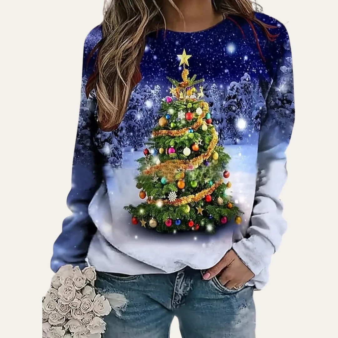 VogeLuxe | Women’s Golden Christmas Tree Raglan Sweatshirt