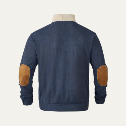 VogeLuxe | Men’s Corduroy Pullover Sweater with Buttoned Leather Placket