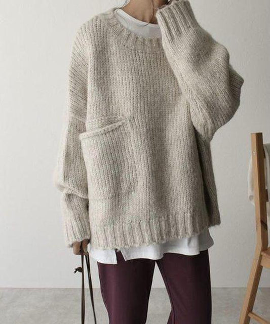 Warm Women's Cable Knit Sweater with Pockets - VogeLuxe