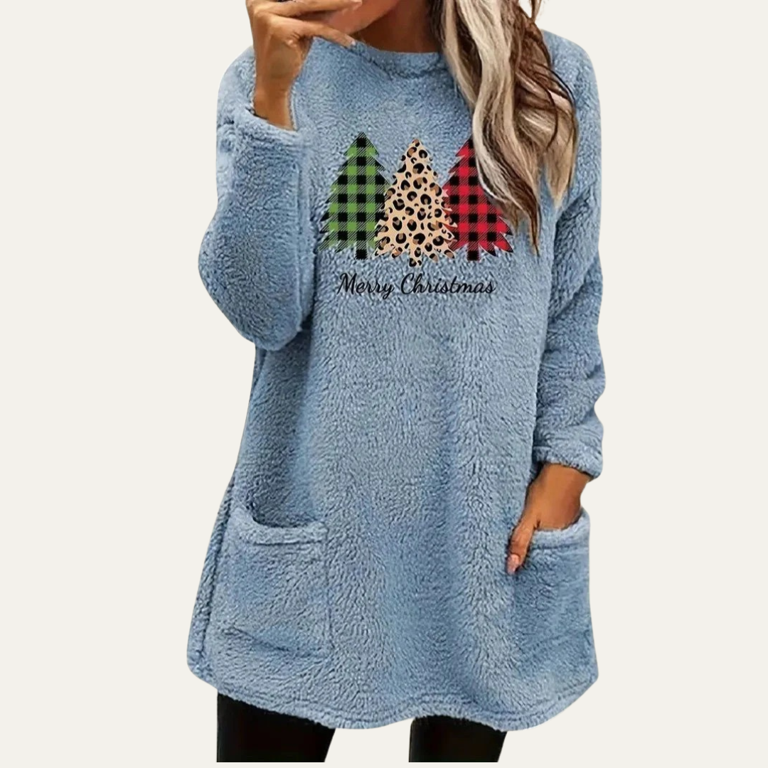 VogeLuxe | Women’s Fuzzy Christmas Tree Sherpa Lounge Top