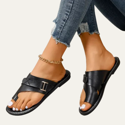 VogeLuxe | Women’s Minimalist Toe Loop Sandals with Asymmetrical Strap