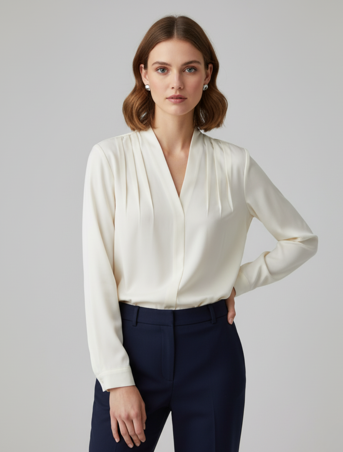 Elegant Ruffled Satin Top with Fitted Waist - VogeLuxe