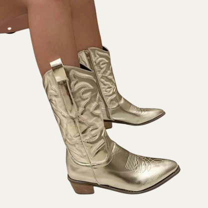VogeLuxe | Women’s Embroidered Mid Calf Western Cowboy Boots