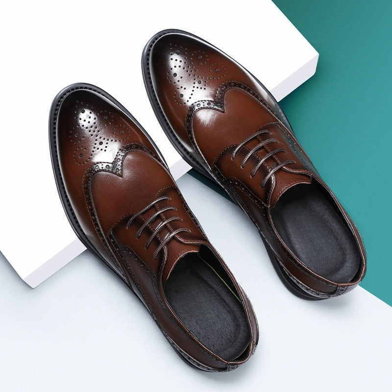 Men's Classic Leather Wingtip Shoes with Cushioned Insoles - BritishElegance