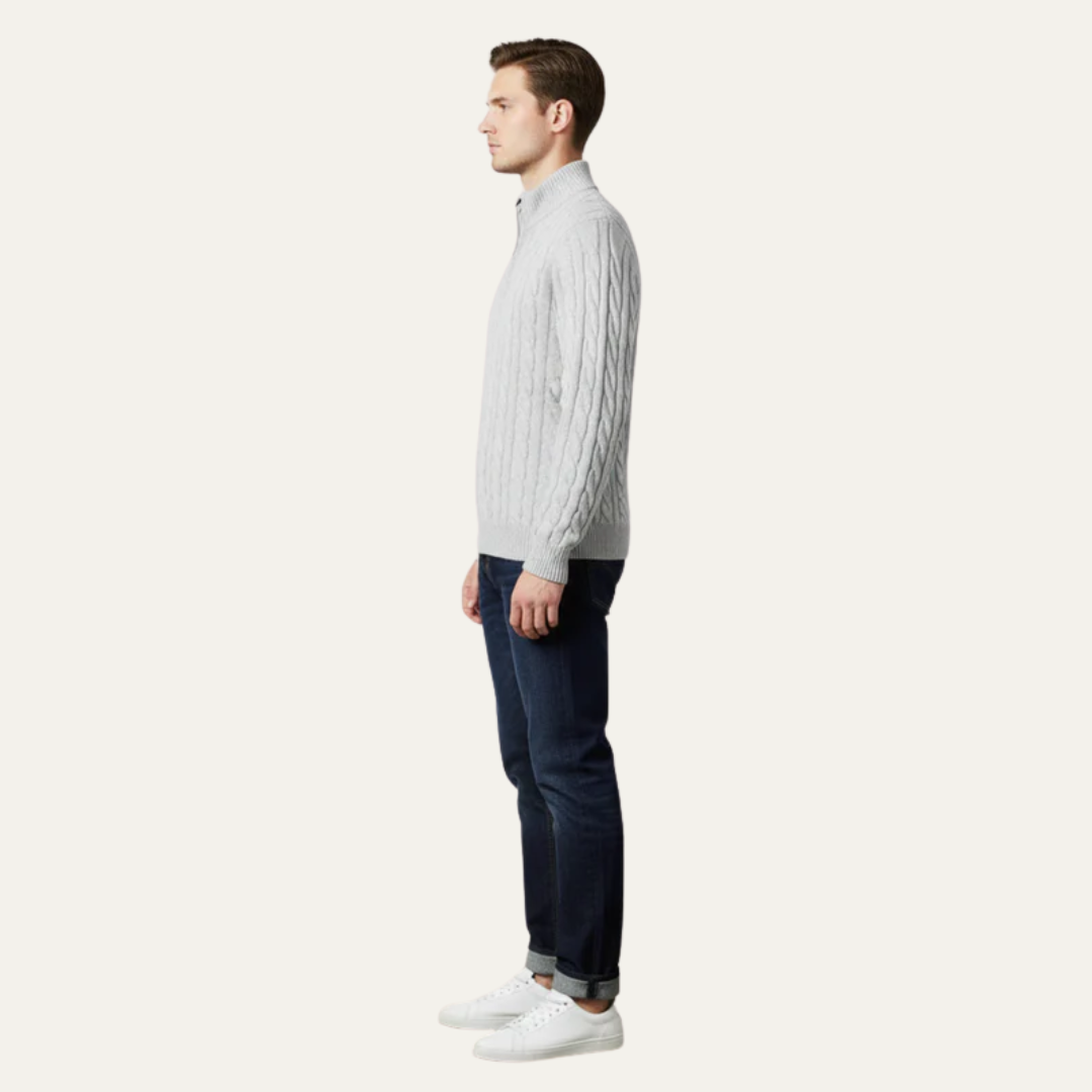 VogeLuxe | Men’s Cable Knit Fit Quarter Zip Sweater