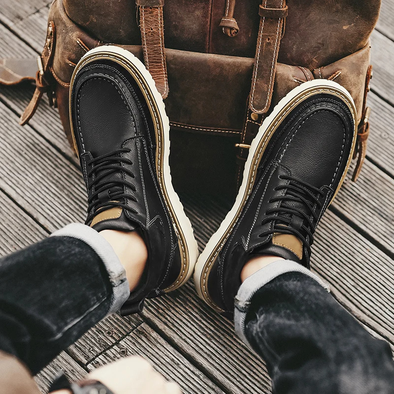 Classic Men's Vegan Leather Ankle Boots with Thick Soles - VogeLuxe