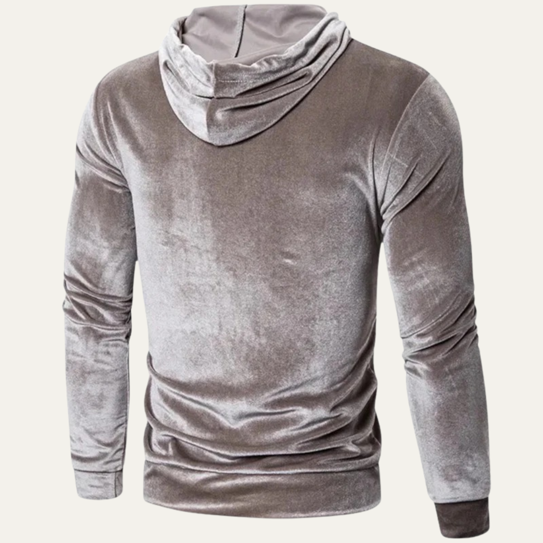VogeLuxe | Men’s Velvet Pullover Hoodie with Kangaroo Pocket