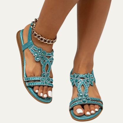 VogeLuxe | Women’s Rhinestone T Strap Slingback Sandals