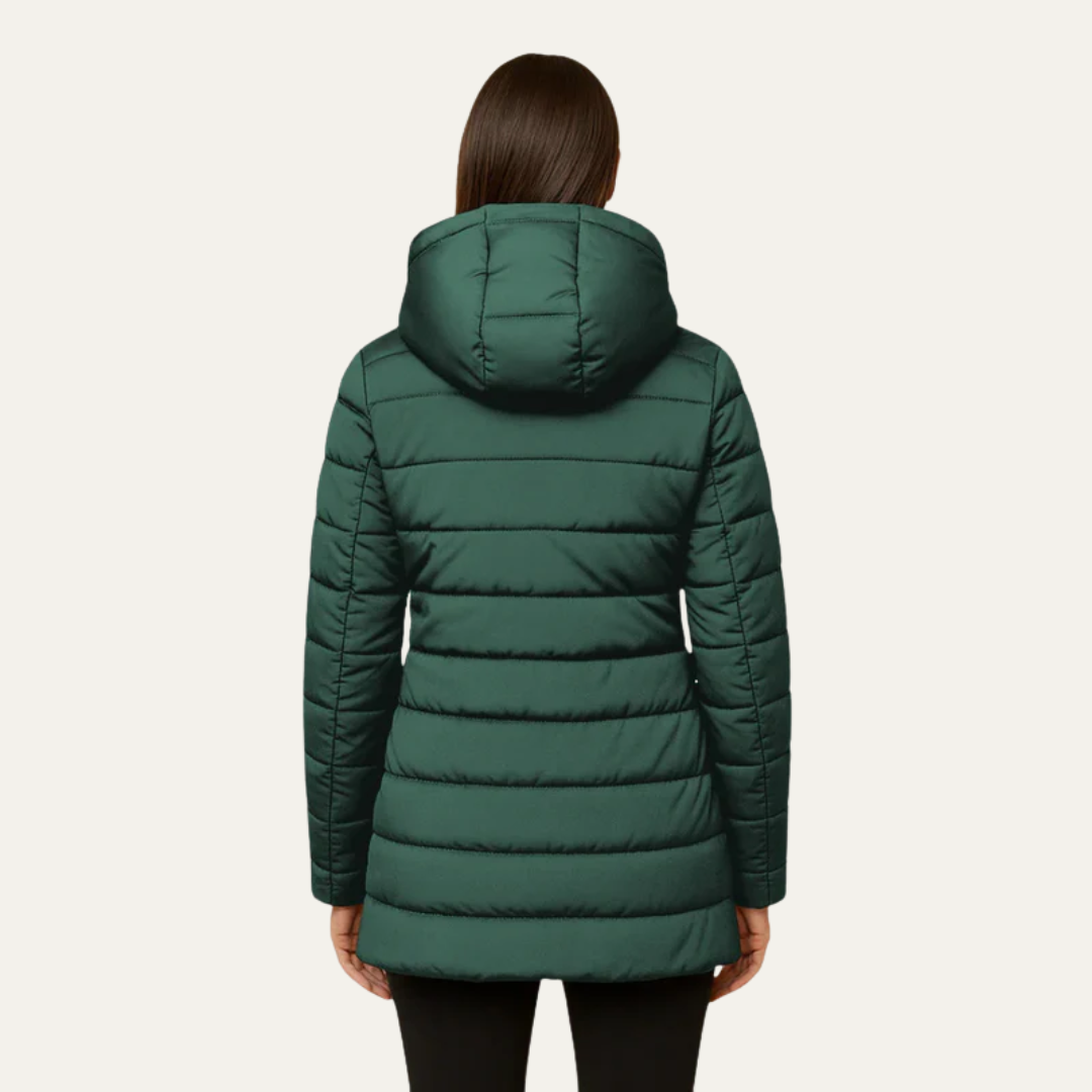VogeLuxe | Women’s Mid Length Quilted Puffer Coat with Faux Fur Hood