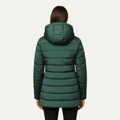 VogeLuxe | Women’s Mid Length Quilted Puffer Coat with Faux Fur Hood