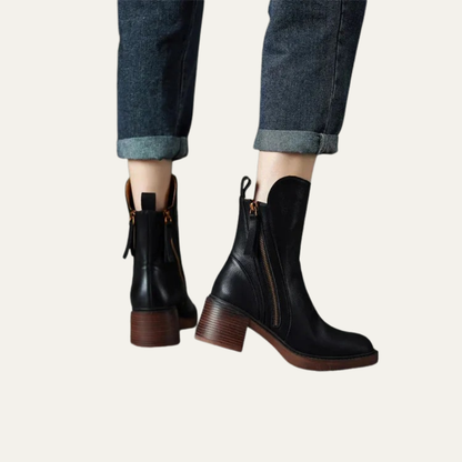 VogeLuxe | Women’s Smooth Leather Chunky Heel Boots