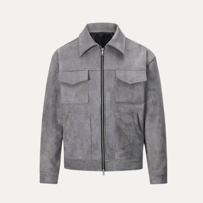 VogeLuxe | Men’s Suede Look Boxy Chore Jacket with Four Flap Pockets