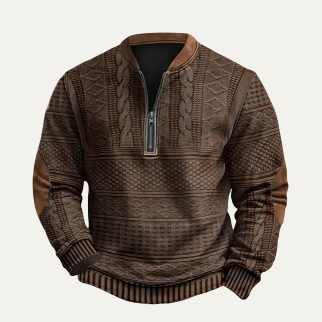 VogeLuxe | Men’s Textured Quarter Zip Mixed Knit Sweater