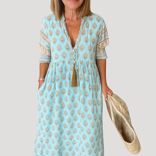 Casual Floral Midi Dress with Pockets - VogeLuxe